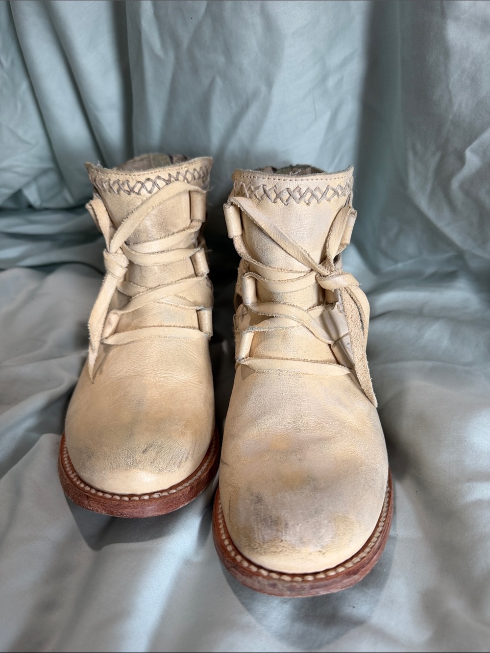 Freebird by Steven Cream Lace-Up Leather Ankle Boots